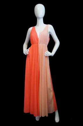 1970s Two Color Nylon Plunge Jumpsuit
