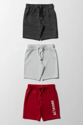 3 Pack Shorts Dark Grey, Light Grey & Red