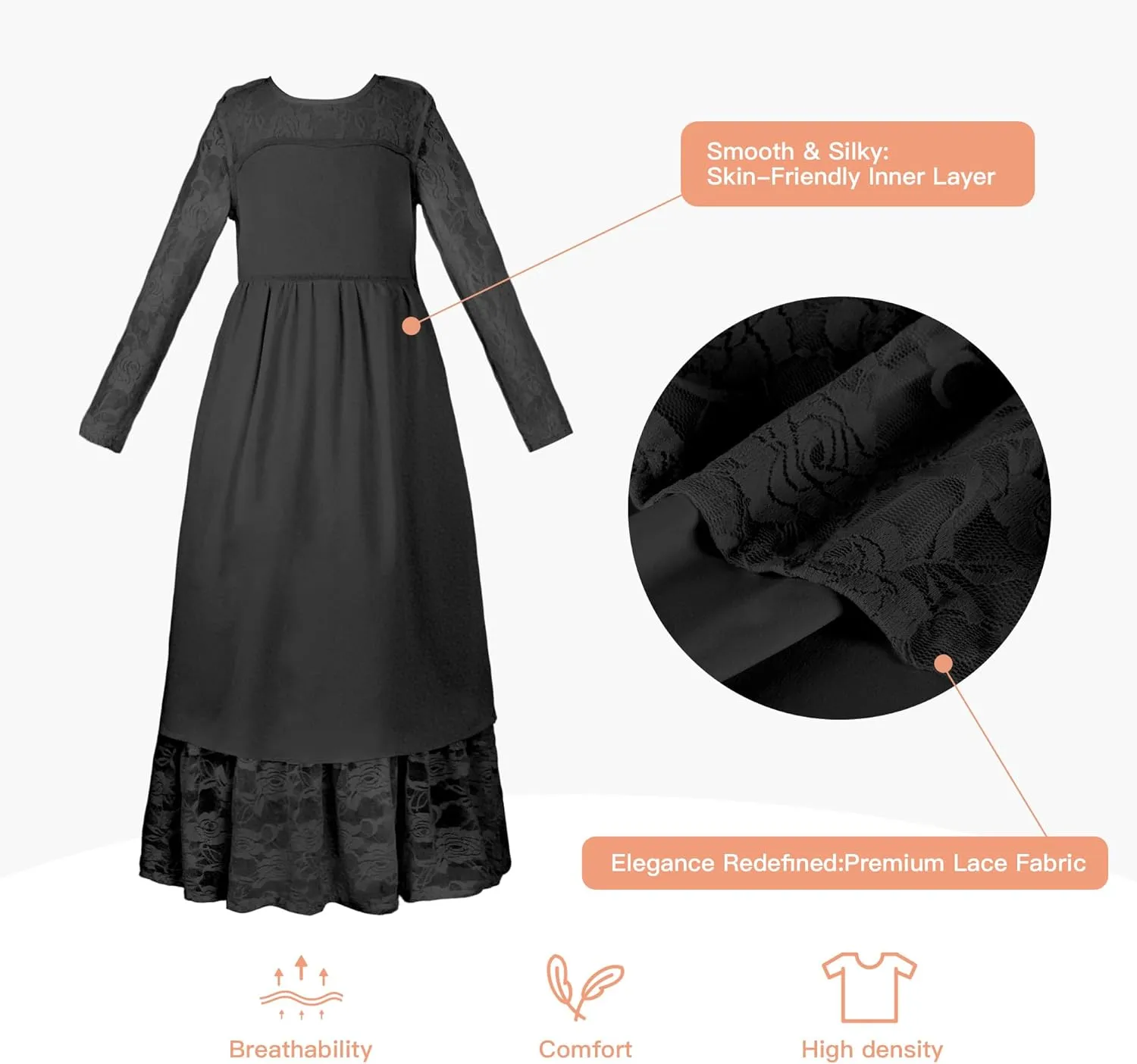 ALLOVIN Girls First Communion Dress Long Sleeve Lace Boho A-Line Flower Girl Dress for Wedding Baptism Party 3-12 Years