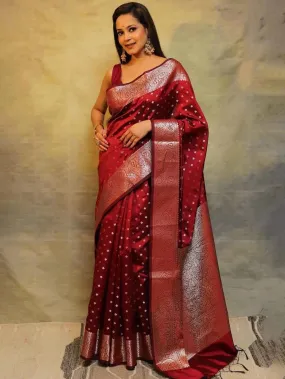Amiable Maroon Soft Silk Saree With Effulgent Blouse Piece