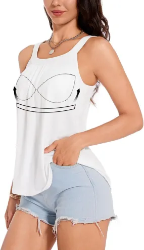 ANYFITTING Women's Built in Bra Tank Top 2025 Summer Trendy Tops Flowy Loose Fit Casual Halter Cami Camisole Outfits S-3XL