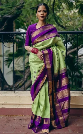 Appealing Pista Soft Silk Saree With Whimsical Blouse Piece