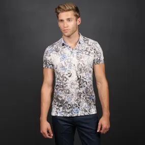 Blue Falling Letters Print Polo Shirt