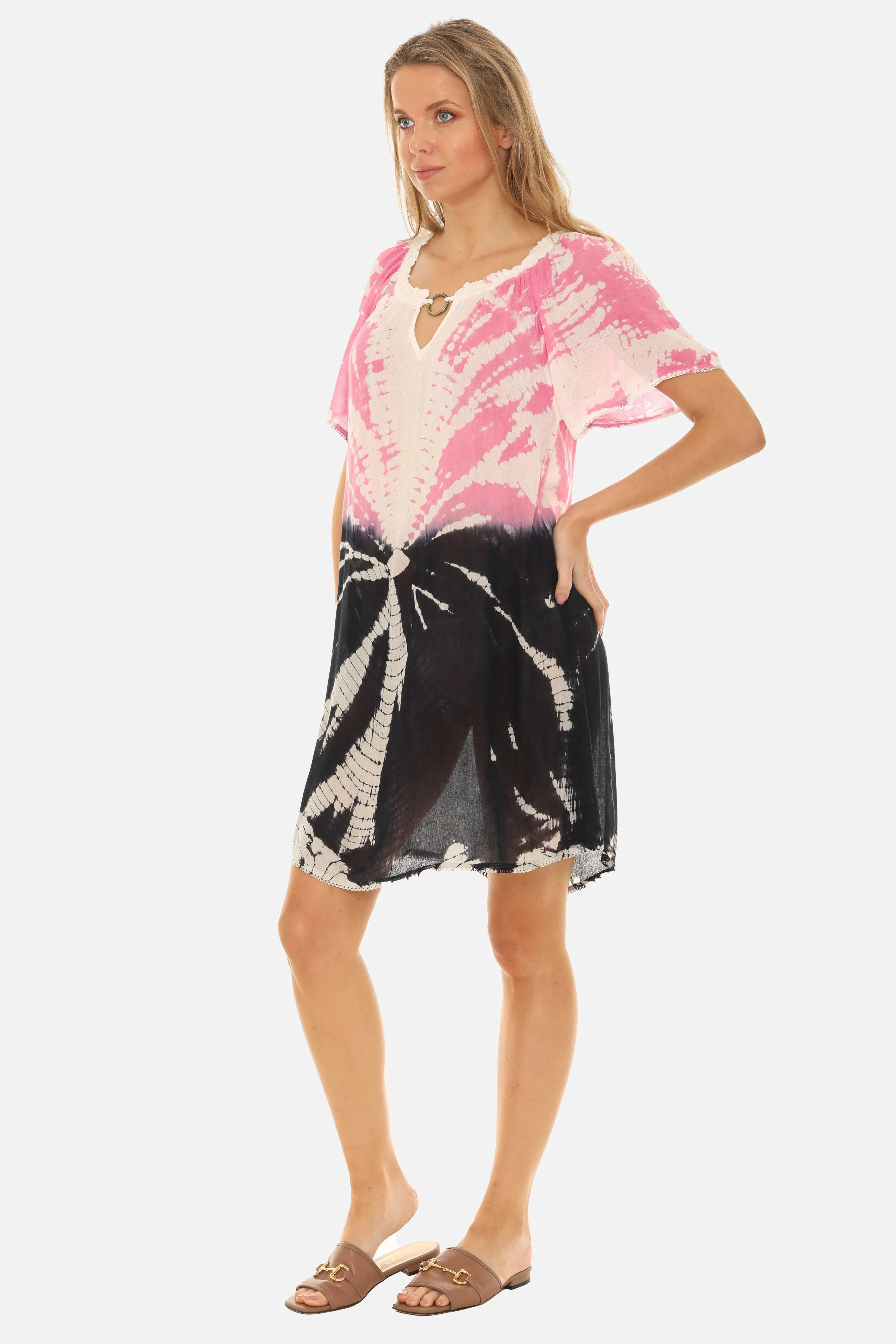 Boho Chic Tie Dye Dress with Keyhole Neckline