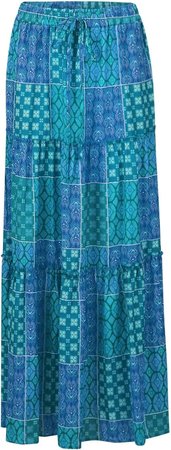 Boho Skirts for Women, Beach Maxi Casual Summer Trendy Flowy Womens Skirts