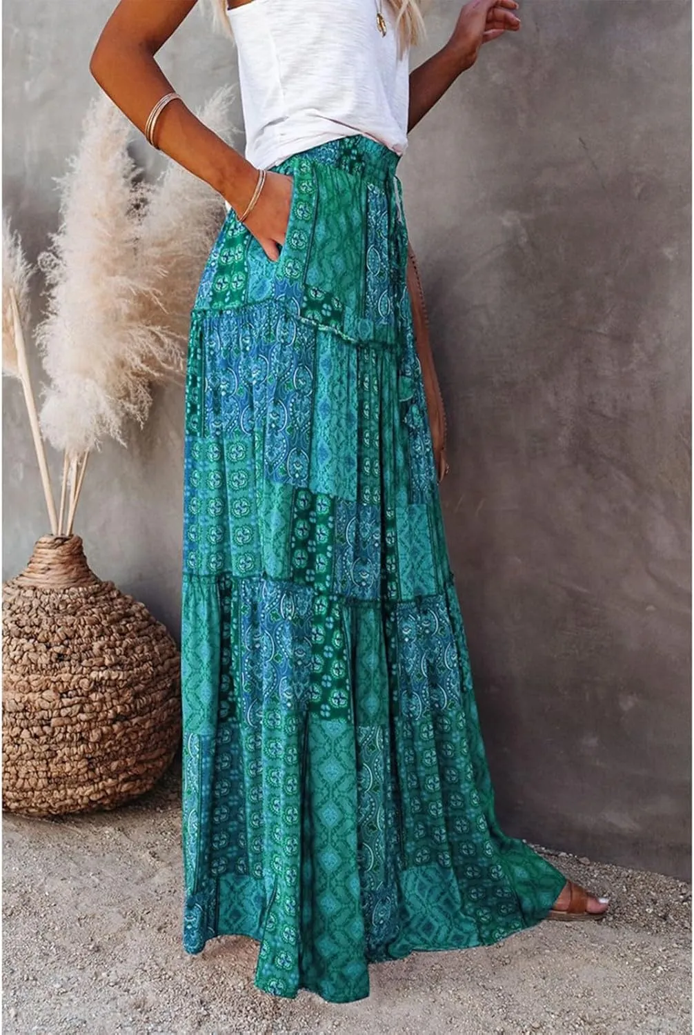 Boho Skirts for Women, Beach Maxi Casual Summer Trendy Flowy Womens Skirts