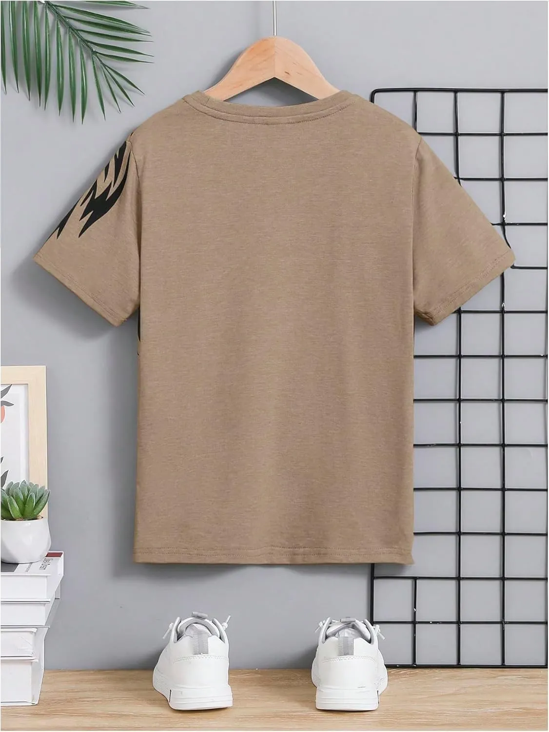 Boy's Letter Graphic Crewneck Tee Shirt Short Sleeve Drop Shoulder Cool Tops