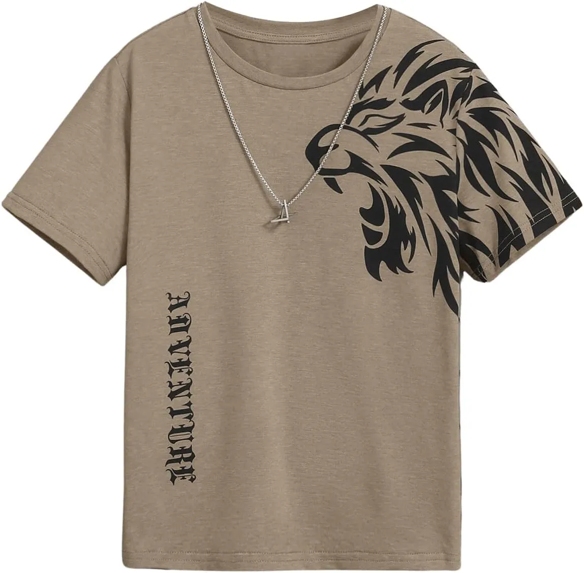 Boy's Letter Graphic Crewneck Tee Shirt Short Sleeve Drop Shoulder Cool Tops