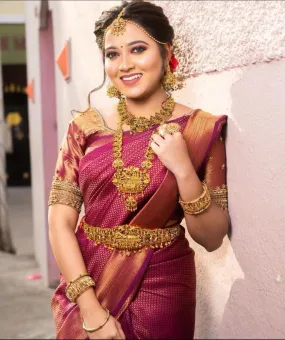 Captivating Dark Pink Soft Silk Saree With Majestic Blouse Piece