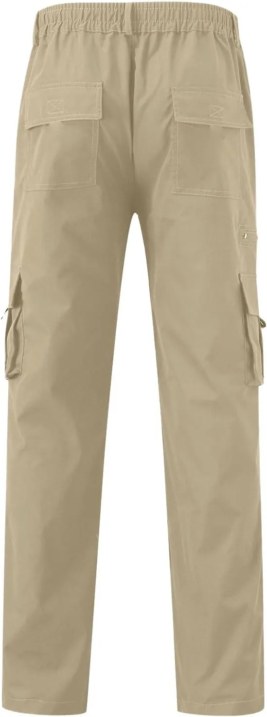 Cargo Pants for Men Wide Leg Pockets Elastic Waist Slim Legs Breathable Soft Fit Elasticity Comfy Fashion Trousers