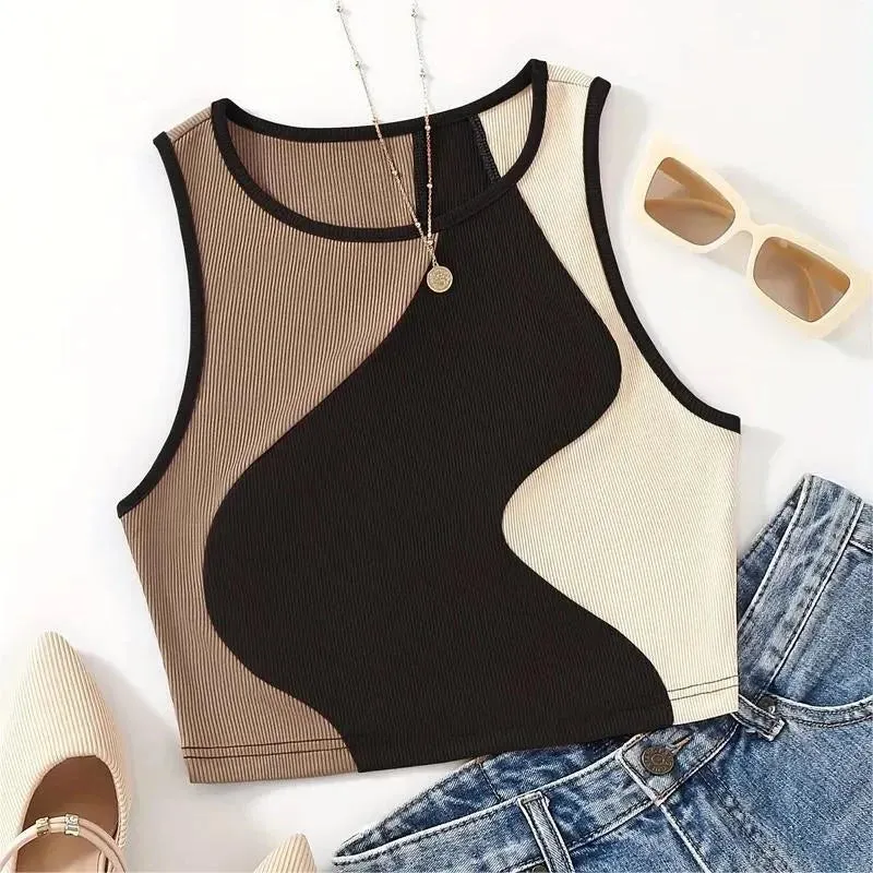 Chic 2000s-Inspired Women’s Summer Sleeveless Crop Tank Top - Punk Aesthetic Corset Style for Trendy Street Fashion