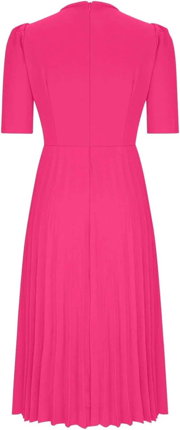Cocktail Party Pleated Dresses for Women Puff Sleeve Bodycon Ankle Length Swing Aline Midi Dress Evening Costume