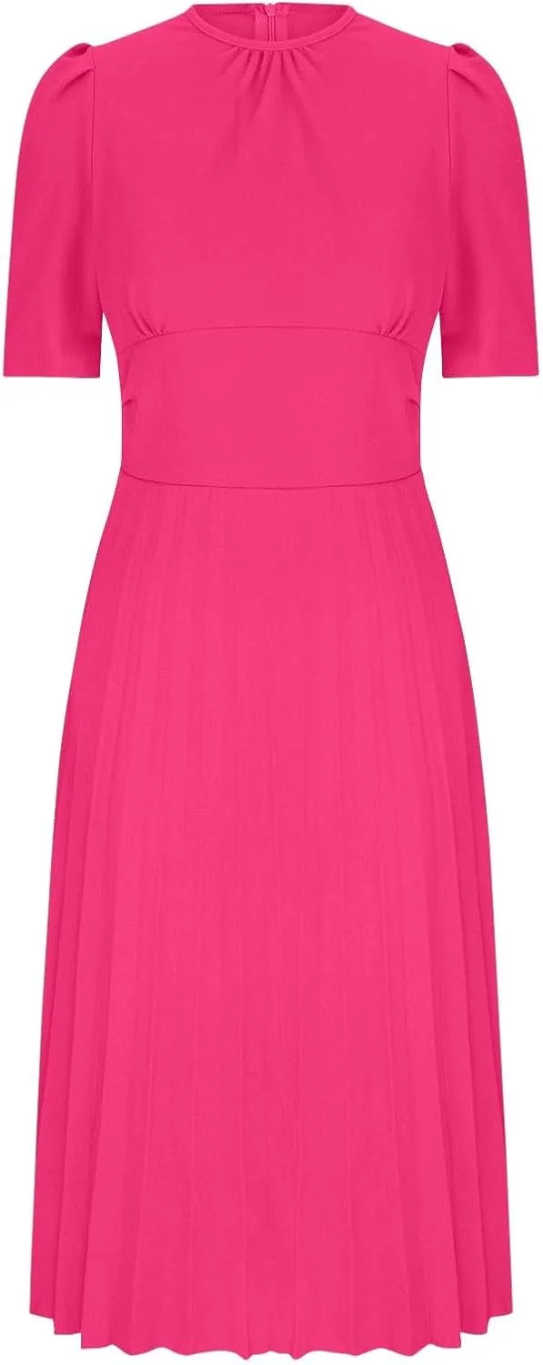 Cocktail Party Pleated Dresses for Women Puff Sleeve Bodycon Ankle Length Swing Aline Midi Dress Evening Costume
