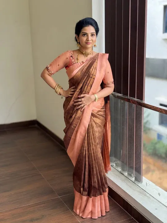 Confounding Brown Soft Silk Saree With Ratatouille Blouse Piece