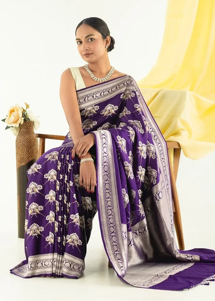 Cynosure Purple Soft Silk Saree With Luminous Blouse Piece