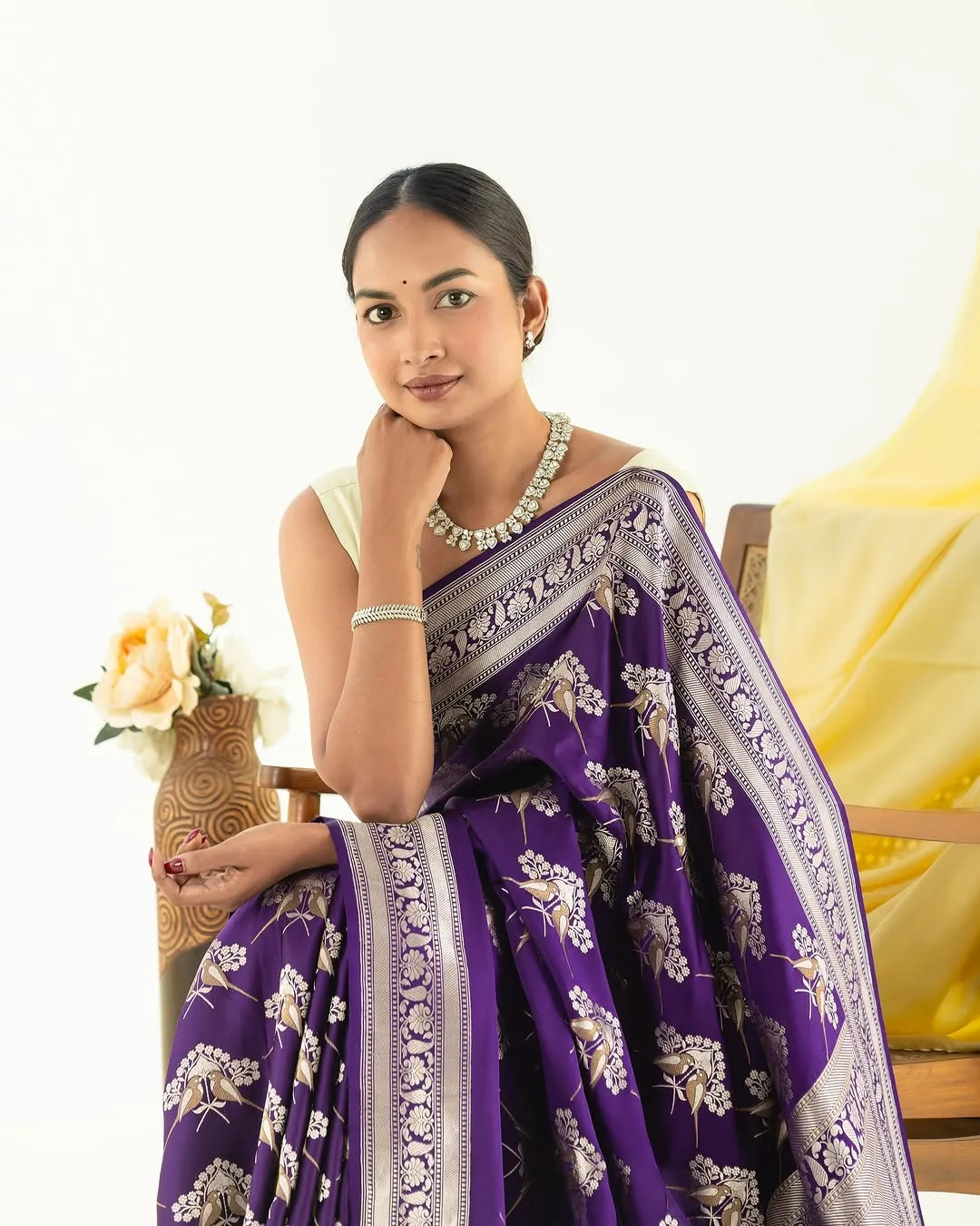 Cynosure Purple Soft Silk Saree With Luminous Blouse Piece
