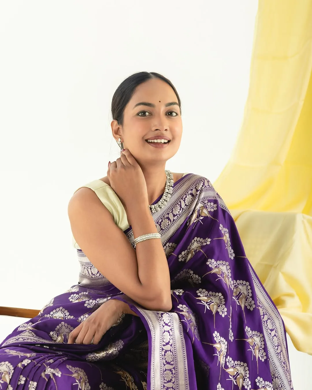 Cynosure Purple Soft Silk Saree With Luminous Blouse Piece