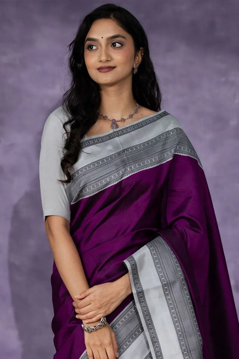 Cynosure Wine Soft Silk Saree With Scrupulous Blouse Piece