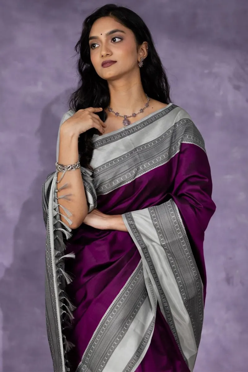 Cynosure Wine Soft Silk Saree With Scrupulous Blouse Piece