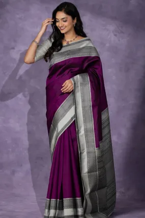Cynosure Wine Soft Silk Saree With Scrupulous Blouse Piece