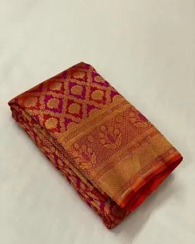 Diaphanous Red Soft Silk Saree With Beleaguer Blouse Piece