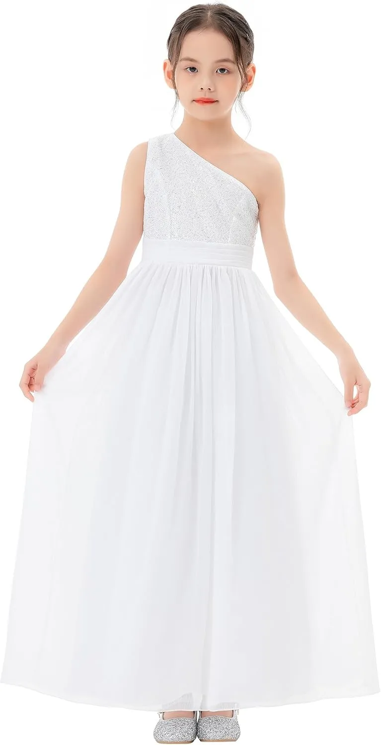 ekidsbridal One Shoulder Sequins Chiffon Flower Girl Dresses for Special Occasions 328