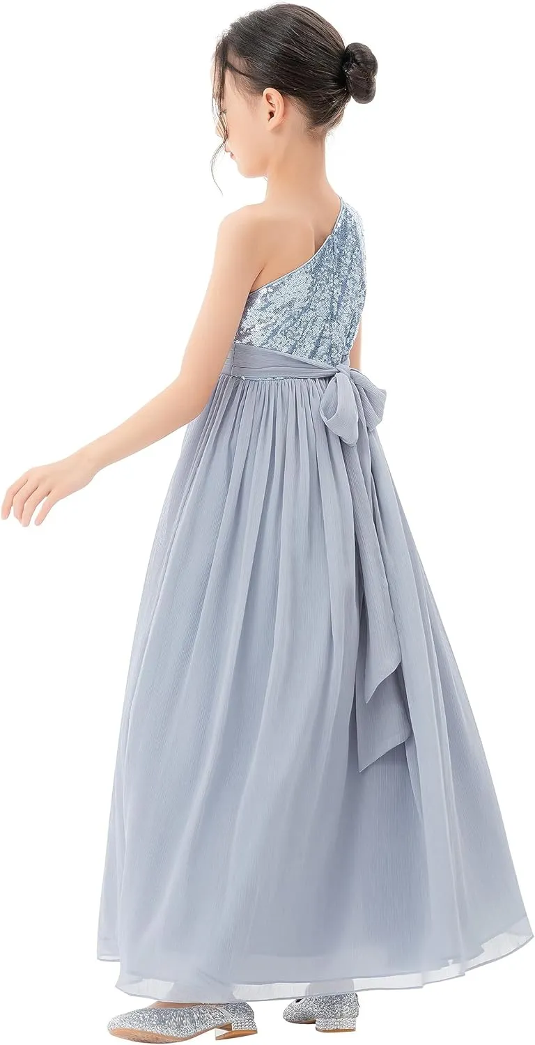 ekidsbridal One Shoulder Sequins Chiffon Flower Girl Dresses for Special Occasions 328