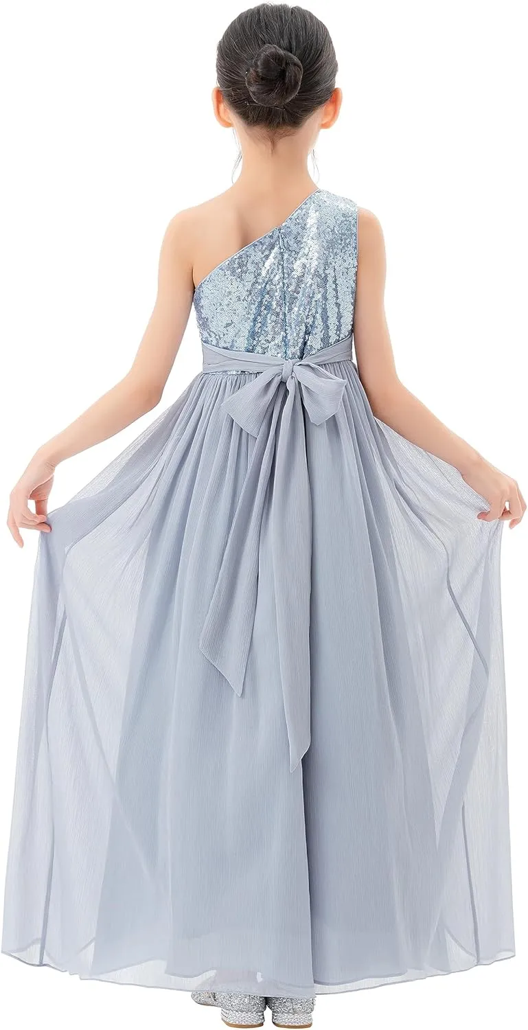 ekidsbridal One Shoulder Sequins Chiffon Flower Girl Dresses for Special Occasions 328
