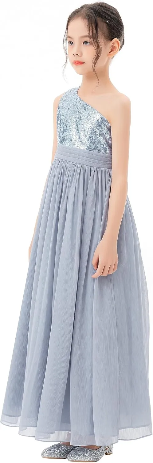 ekidsbridal One Shoulder Sequins Chiffon Flower Girl Dresses for Special Occasions 328