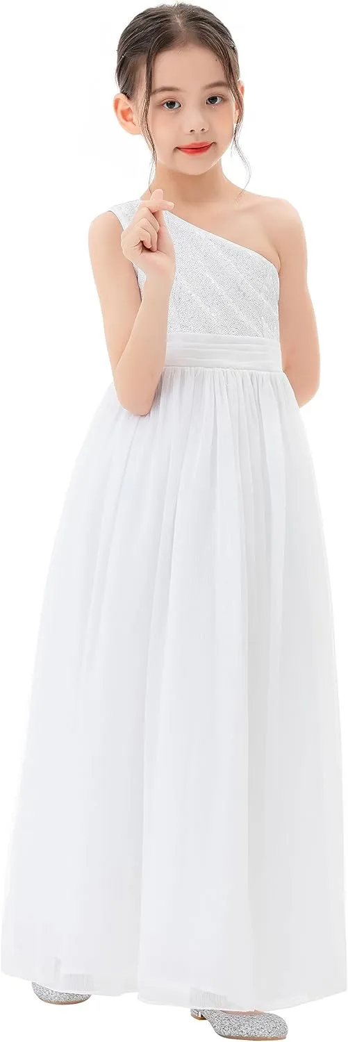 ekidsbridal One Shoulder Sequins Chiffon Flower Girl Dresses for Special Occasions 328