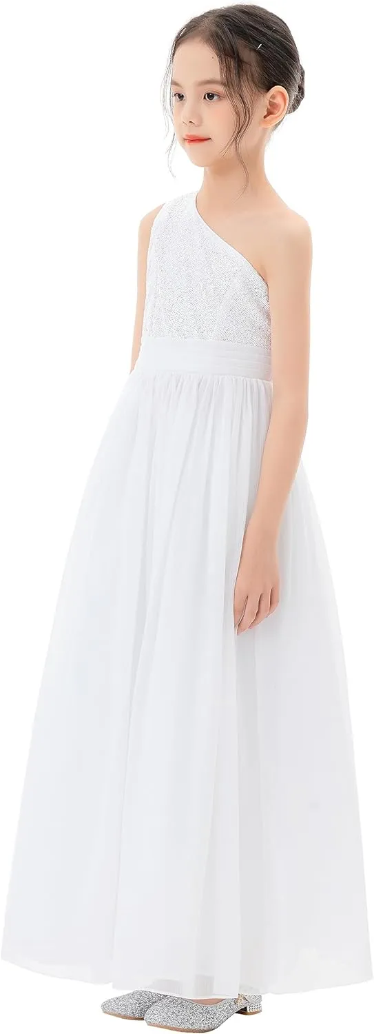 ekidsbridal One Shoulder Sequins Chiffon Flower Girl Dresses for Special Occasions 328