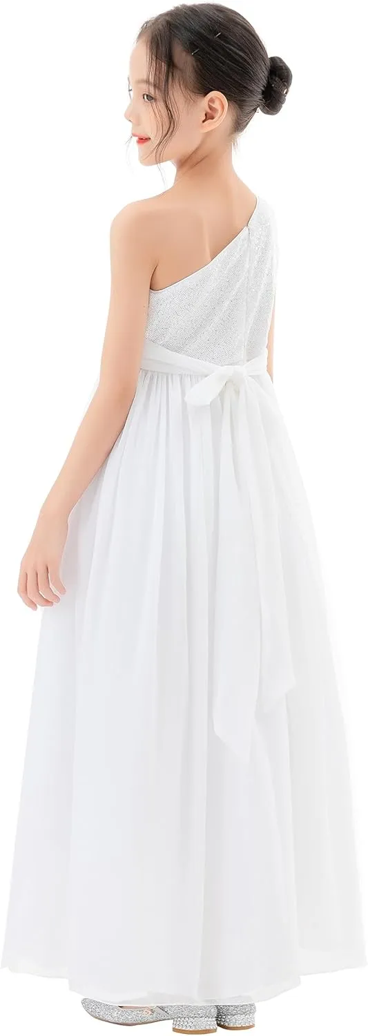 ekidsbridal One Shoulder Sequins Chiffon Flower Girl Dresses for Special Occasions 328
