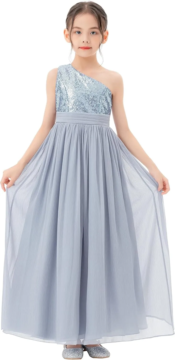ekidsbridal One Shoulder Sequins Chiffon Flower Girl Dresses for Special Occasions 328
