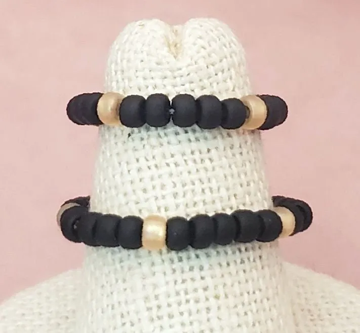 Elastic Rings in Earthy Khaki Green   Gold   Black, Set of 2, Simple, Boho, Bohemian, Minimalist, Stackable, Choice of Colors, Group DD