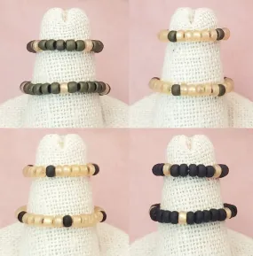 Elastic Rings in Earthy Khaki Green   Gold   Black, Set of 2, Simple, Boho, Bohemian, Minimalist, Stackable, Choice of Colors, Group DD