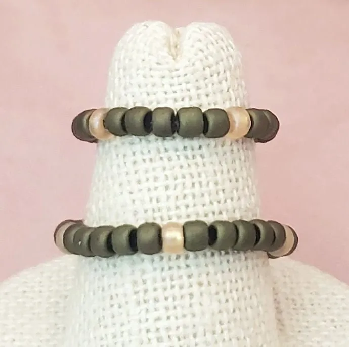 Elastic Rings in Earthy Khaki Green   Gold   Black, Set of 2, Simple, Boho, Bohemian, Minimalist, Stackable, Choice of Colors, Group DD