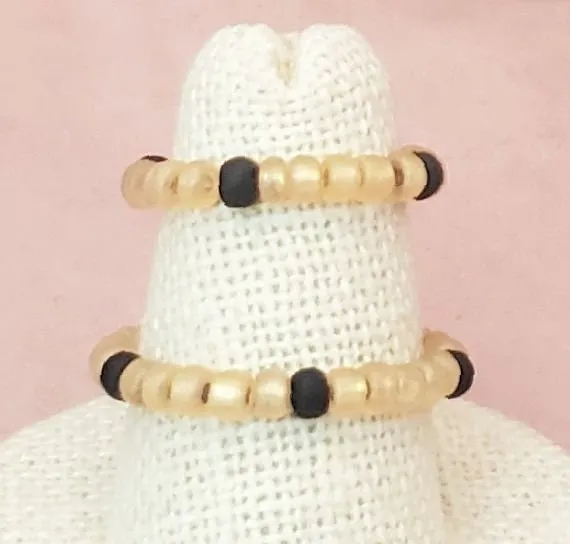 Elastic Rings in Earthy Khaki Green   Gold   Black, Set of 2, Simple, Boho, Bohemian, Minimalist, Stackable, Choice of Colors, Group DD