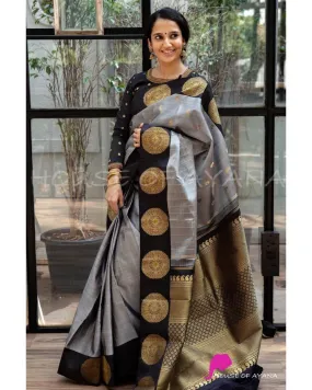 Eye-catching Grey Soft Silk Saree With Majestic Blouse Piece