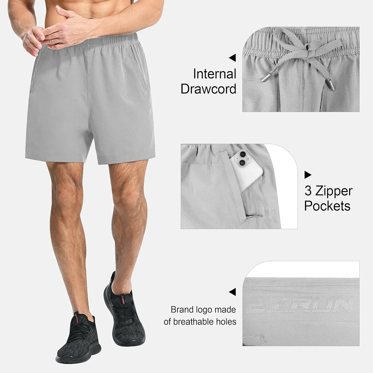 EZRUN Men's Athletic Running Shorts 7 inch Quick Dry Exercise Tennis Shorts Lightweight Workout Gym Shorts