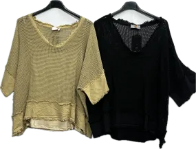 Fishnet Crochet Top with Linen Trim