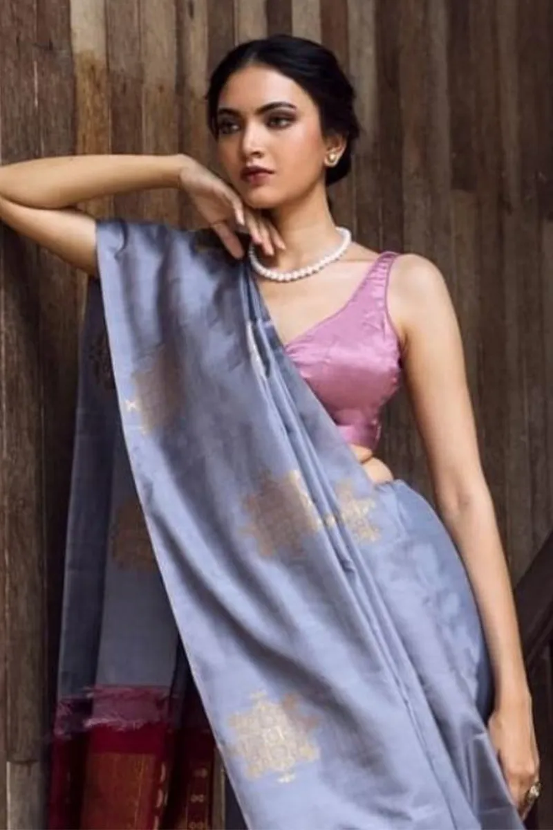 Flattering Grey Soft Silk Saree With Fugacious Blouse Piece