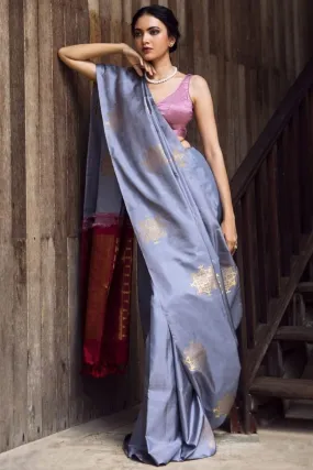 Flattering Grey Soft Silk Saree With Fugacious Blouse Piece