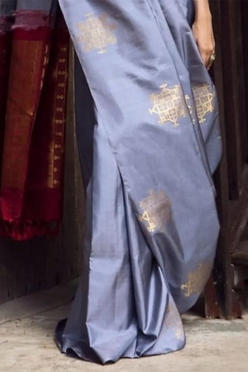 Flattering Grey Soft Silk Saree With Fugacious Blouse Piece