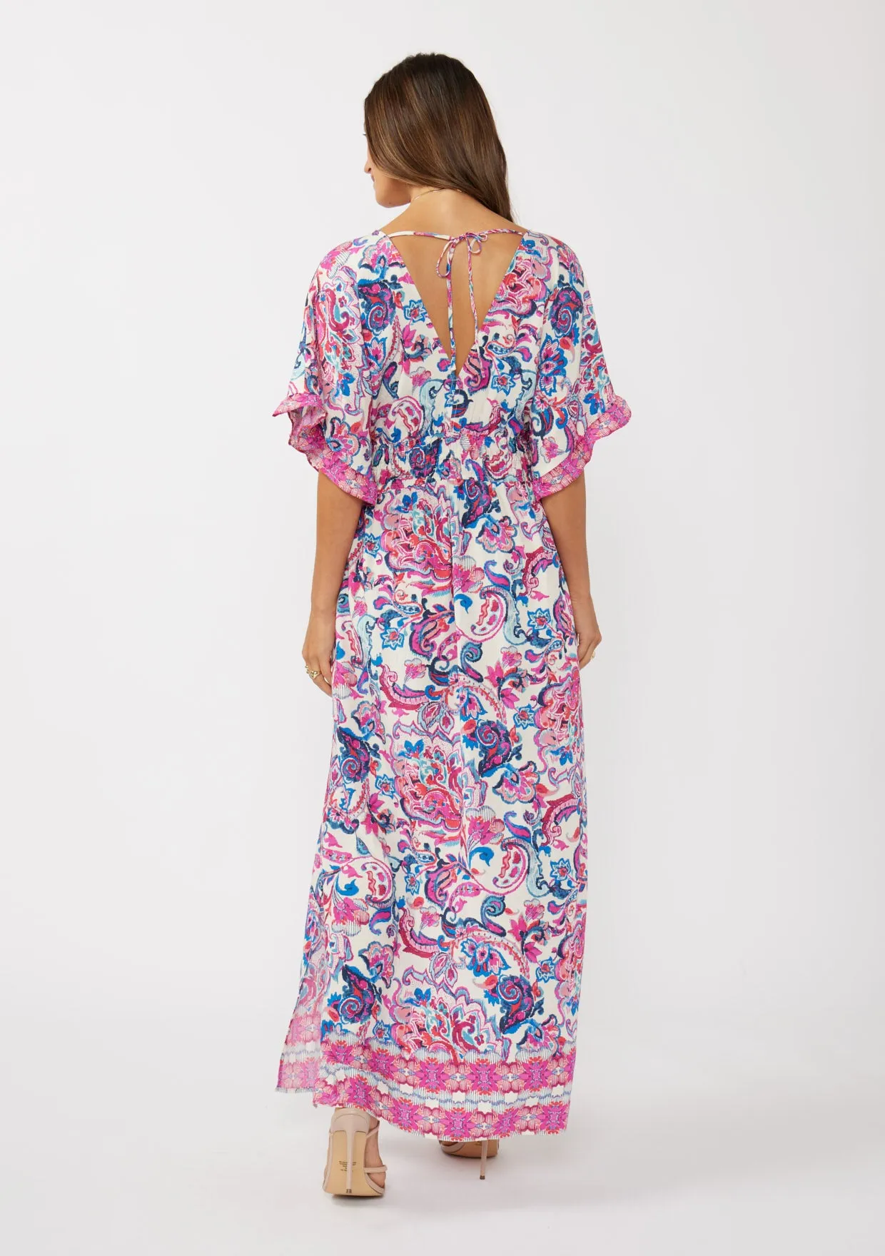 Floral Kimono Sleeve Smocked Waist Maxi Dress