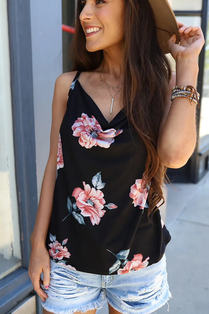 Floral Lush Black Floral Printed Top