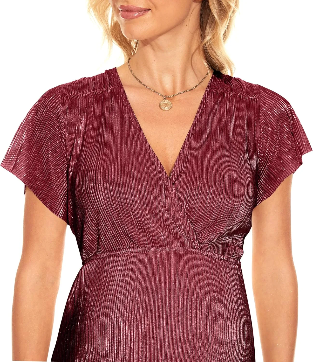 Greek Goddess V Neck Pleated Maternity Dress/Short Sleeve Sparkly Maxi Dress Photoshoot Baby Shower