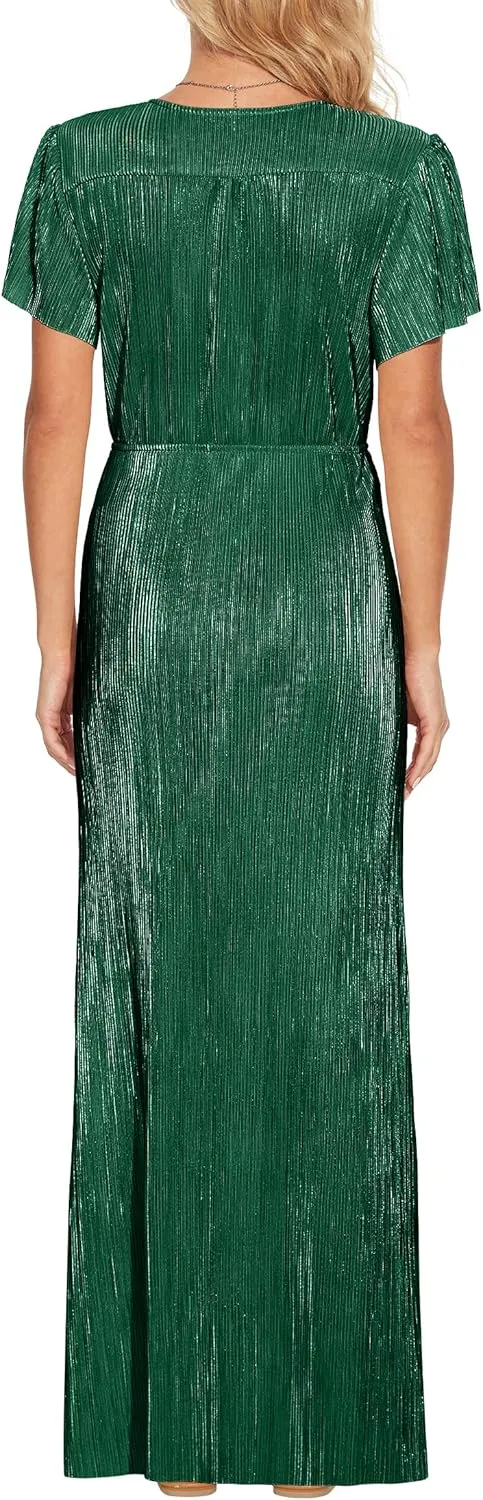 Greek Goddess V Neck Pleated Maternity Dress/Short Sleeve Sparkly Maxi Dress Photoshoot Baby Shower