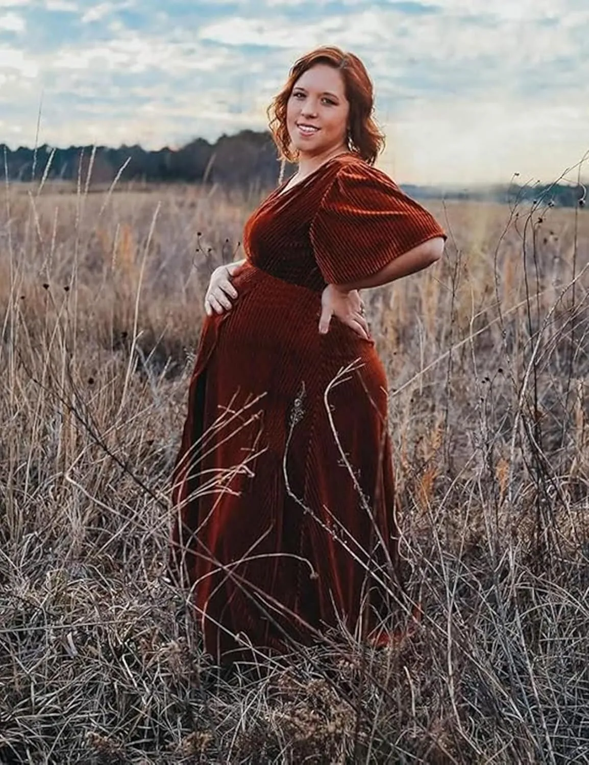 Greek Goddess V Neck Pleated Maternity Dress/Short Sleeve Sparkly Maxi Dress Photoshoot Baby Shower