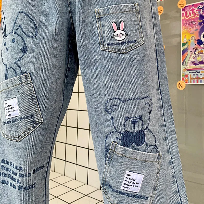 ins Style Niche Design Cartoon Bunny Jeans Pants