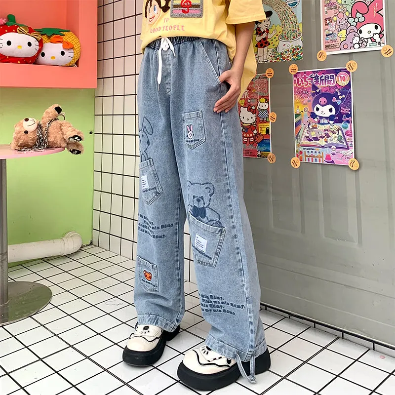 ins Style Niche Design Cartoon Bunny Jeans Pants